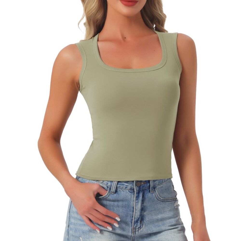 Women's Cotton Scoop Neck Sleeveless Fitted Tank Top Green